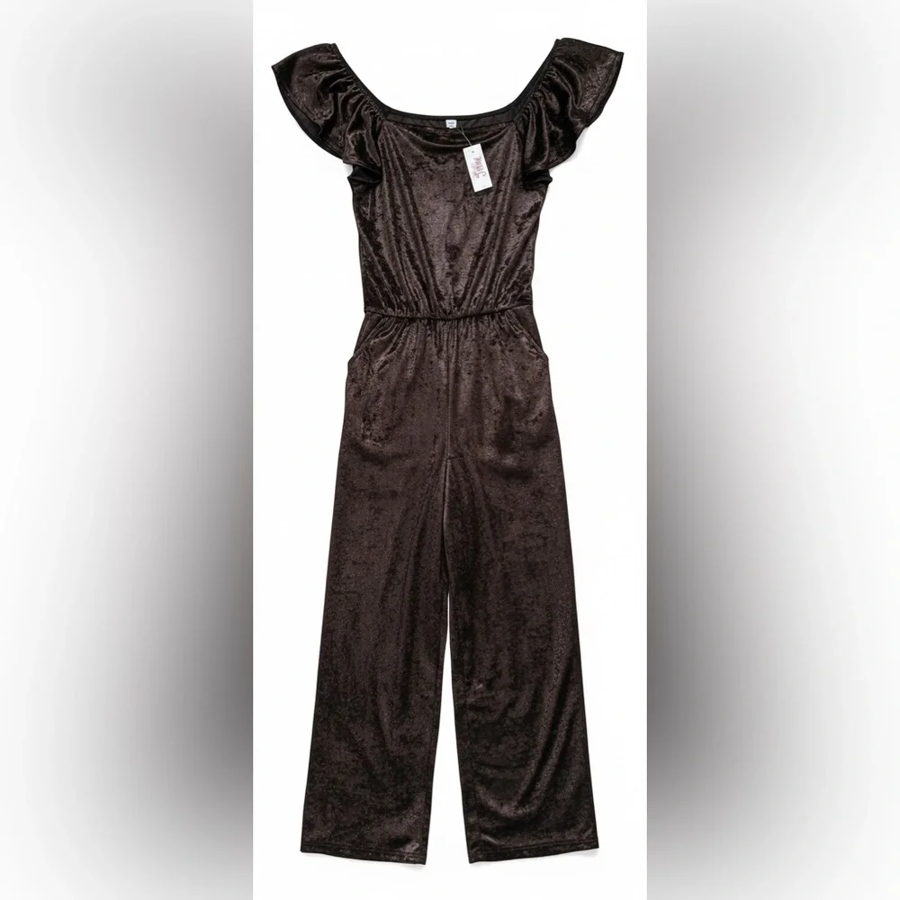 Justice Girls Sparkling Crushed Velvet Jumpsuit NWT Size 12